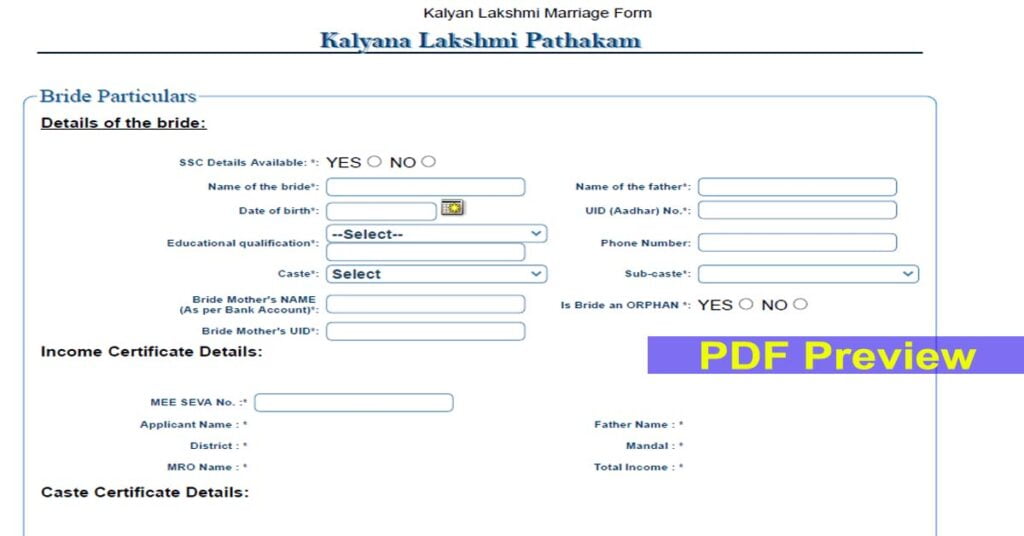 Kalyana Laxmi Scheme Application Form Download pdf